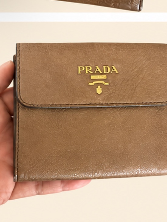 Prada Handbags - Prada Soft Leather Bifold Compact brown Wallet with Gold Logo